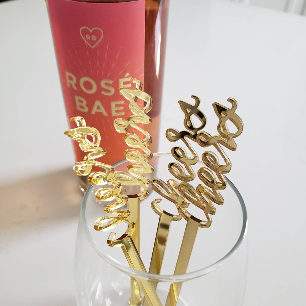 FioriBelle - Drink Stirrers - Cheers Gold Cocktail Stirrers Set of 4