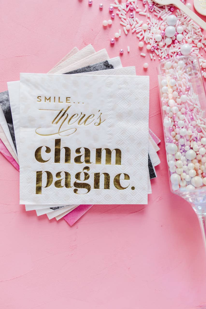Kitty Meow Boutique - Smile There's Champagne, Spotted Cocktail Party Napkins