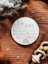 Load image into Gallery viewer, Boho + Babe - Boho Rainbow Birth Announcement Sign - I&#39;m Here Sign
